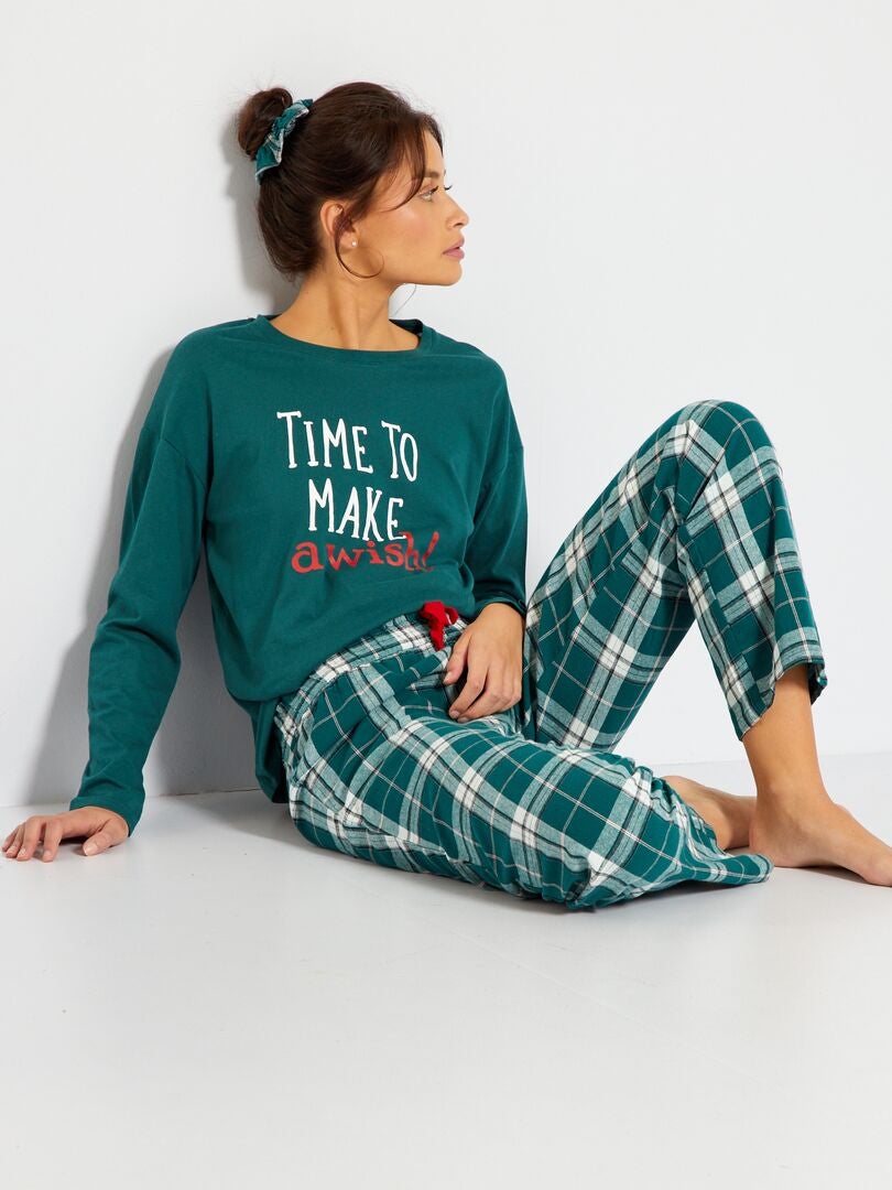 Pyjama pantalon flanelle + chouchou VERT - Kiabi