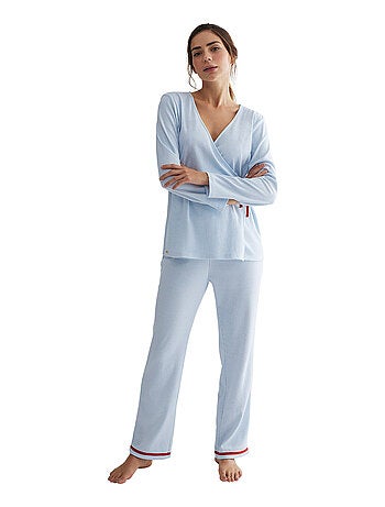 Pyjama pantalon haut cache-coeur manches longues Rayas