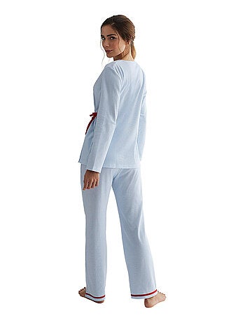 Pyjama pantalon haut cache-coeur manches longues Rayas