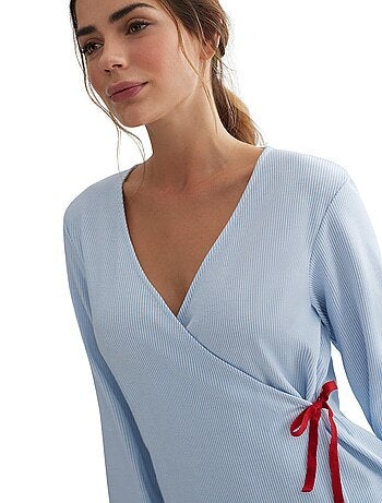 Pyjama pantalon haut cache-coeur manches longues Rayas
