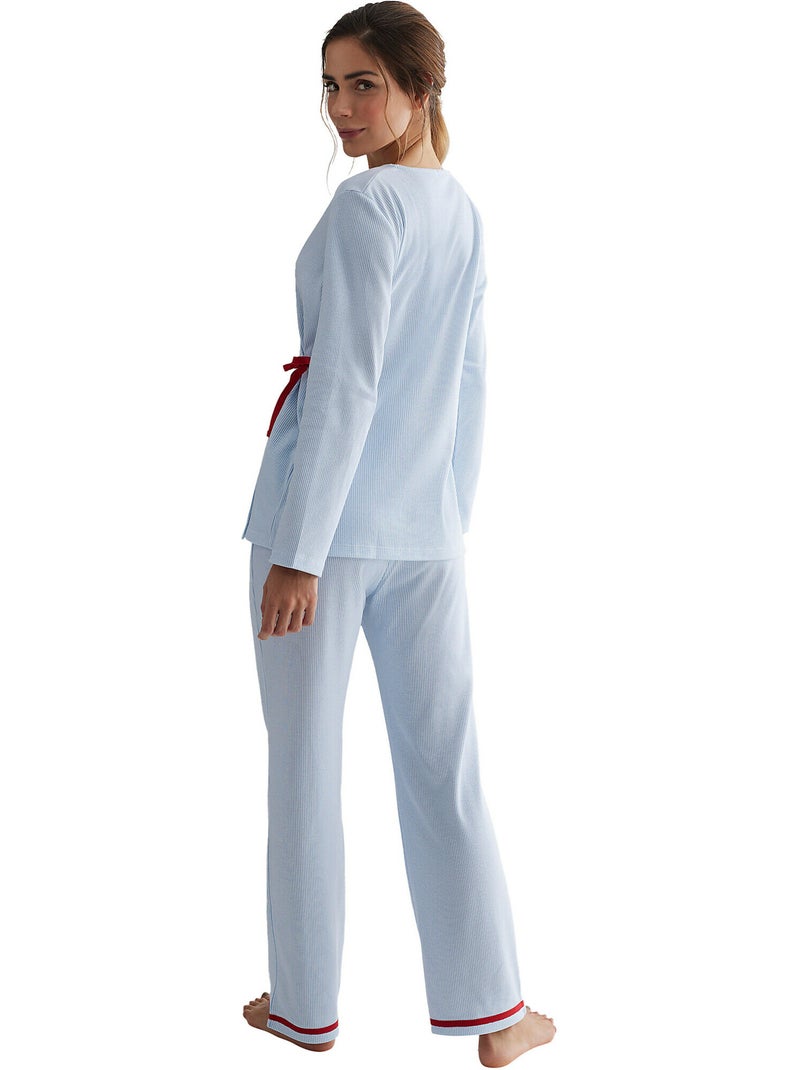 Pyjama pantalon haut cache-coeur manches longues Rayas Bleu - Kiabi