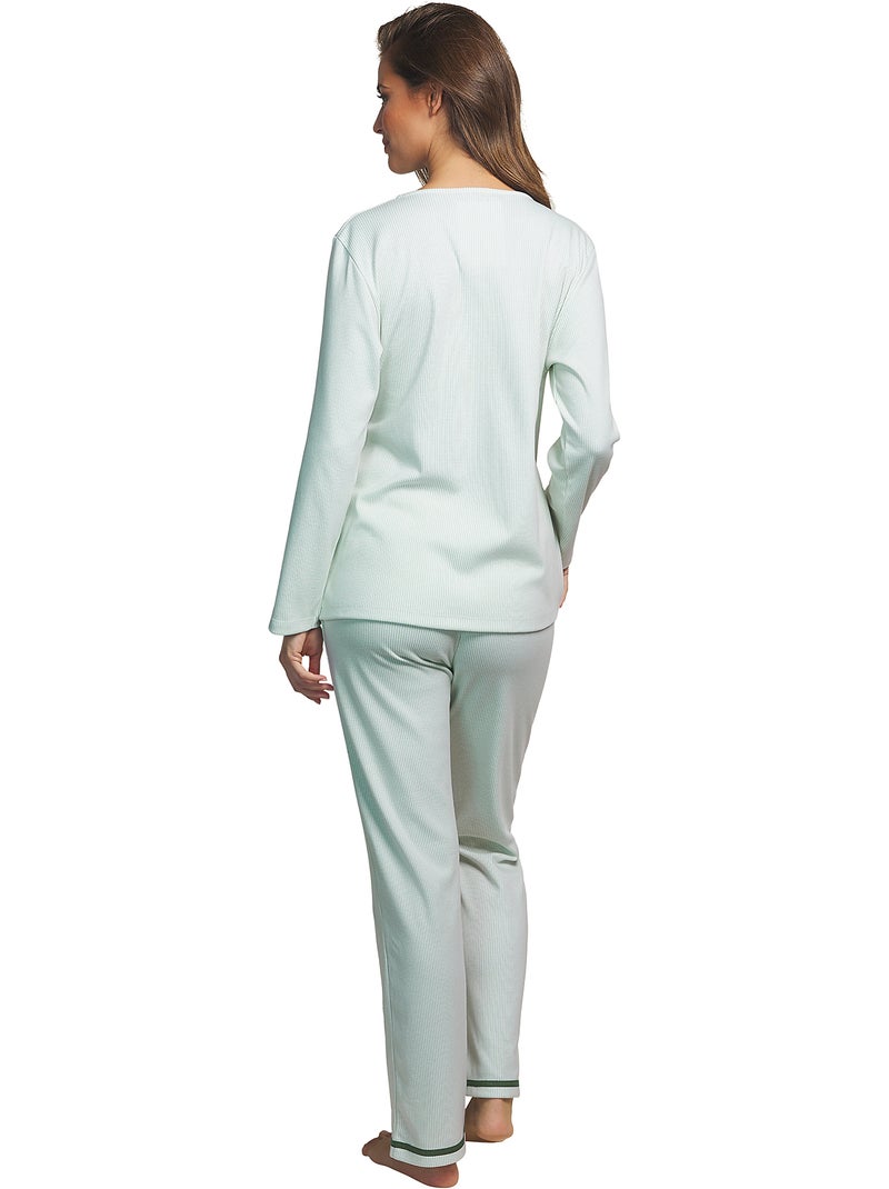 Pyjama pantalon haut cache-coeur manches longues Rayas Vert - Kiabi