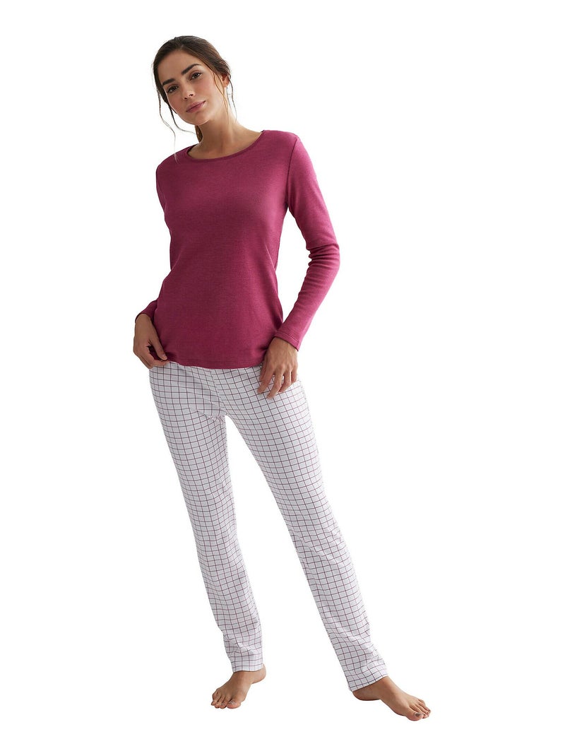 Pyjama pantalon haut manches longues Cuadros Rouge - Kiabi
