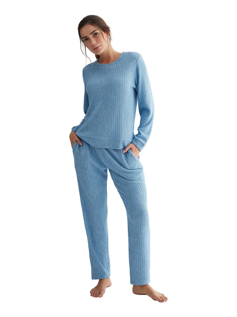 Pyjama pantalon haut manches longues Espiga Bleu - Kiabi