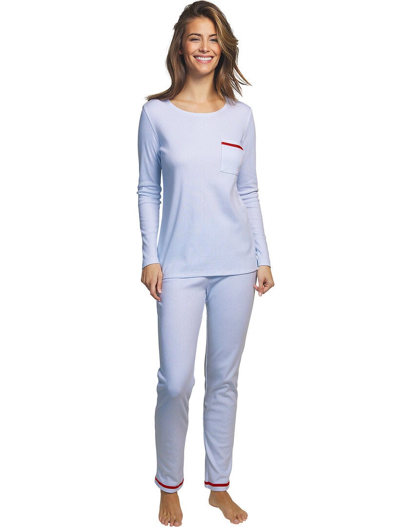 Pyjama pantalon haut manches longues Rayas Bleu - Kiabi