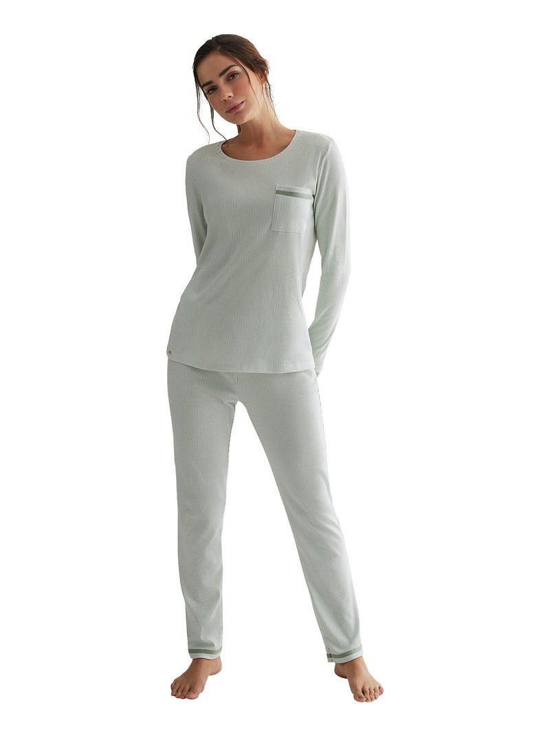 Pyjama pantalon haut manches longues Rayas Vert - Kiabi
