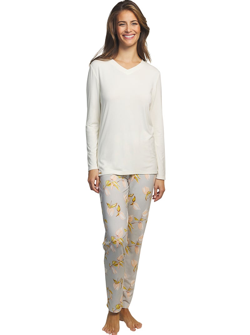 Pyjama pantalon haut manches longues Tulipanes Bleu - Kiabi