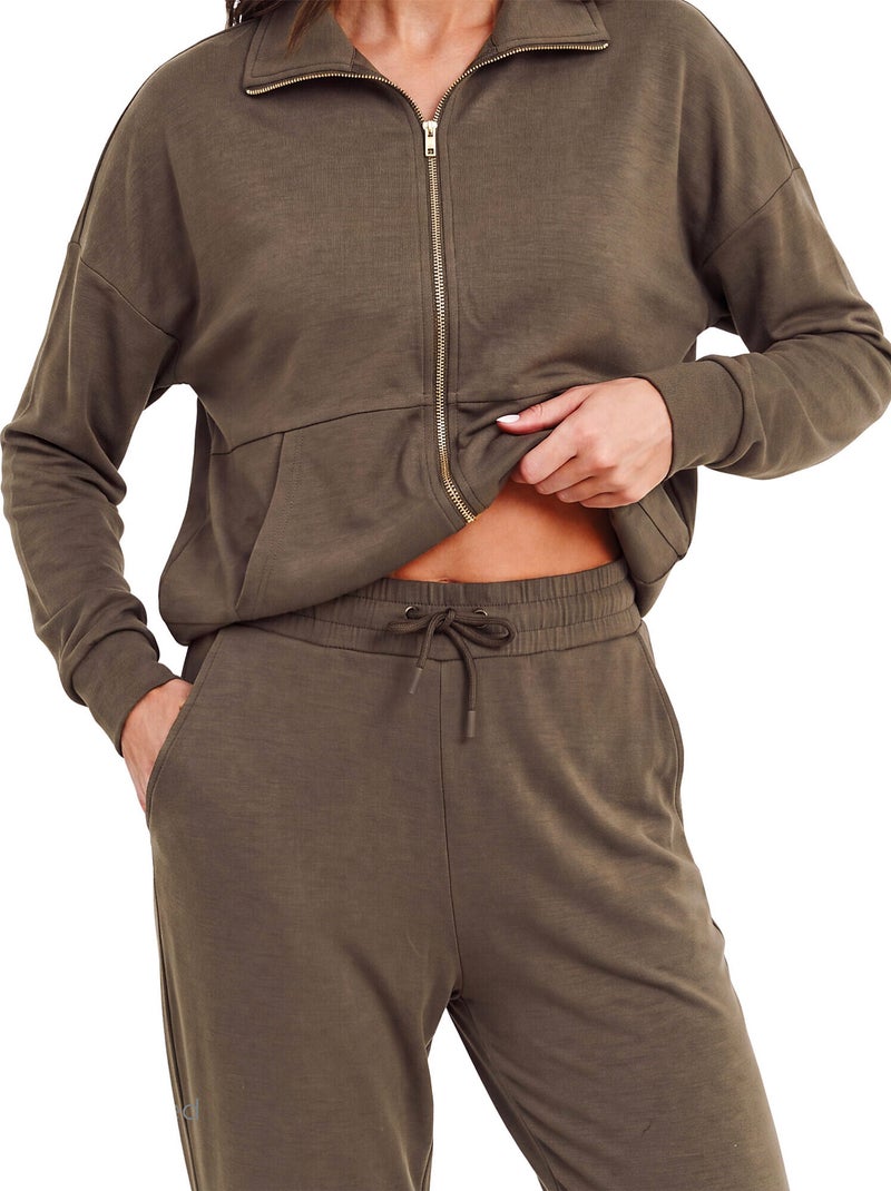 Pyjama pantalon jogger veste zippée modal flow Kaki - Kiabi