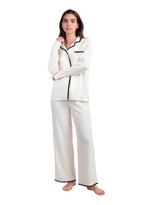 Pyjama pantalon large et chemise manches longues Stitching - Kiabi