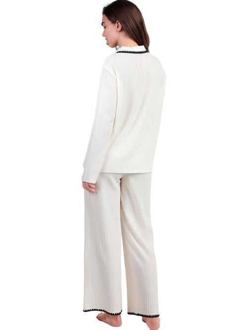 Pyjama pantalon large et chemise manches longues Stitching - Kiabi