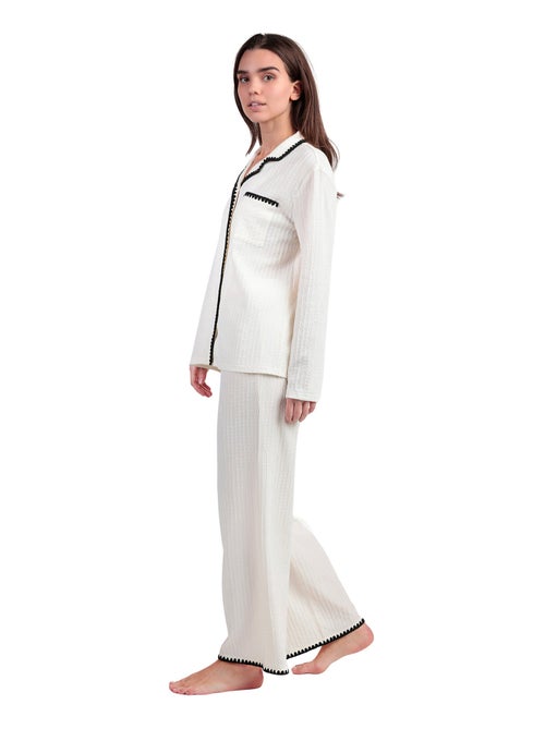 Pyjama pantalon large et chemise manches longues Stitching - Kiabi
