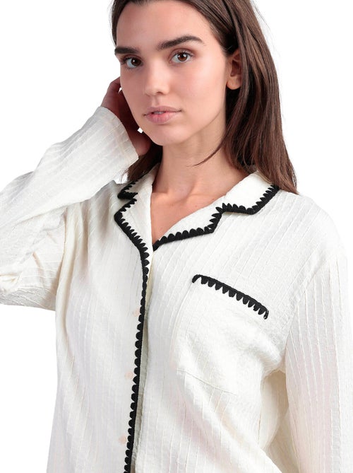 Pyjama pantalon large et chemise manches longues Stitching - Kiabi