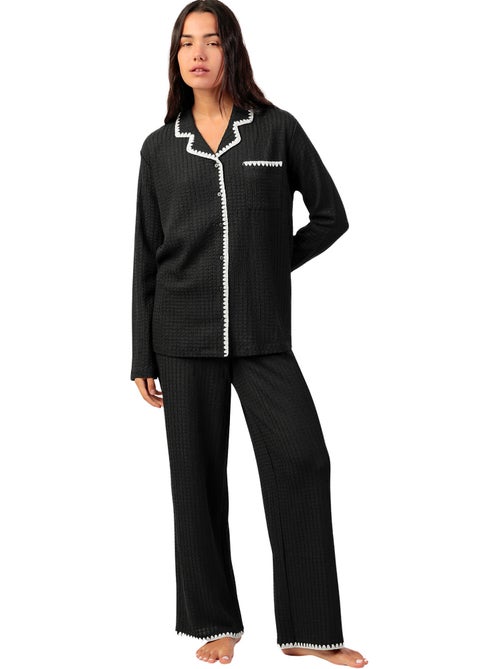 Pyjama pantalon large et chemise manches longues Stitching - Kiabi