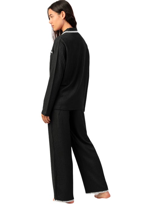 Pyjama pantalon large et chemise manches longues Stitching - Kiabi