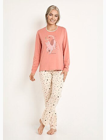 Pyjama pantalon manches longues coton