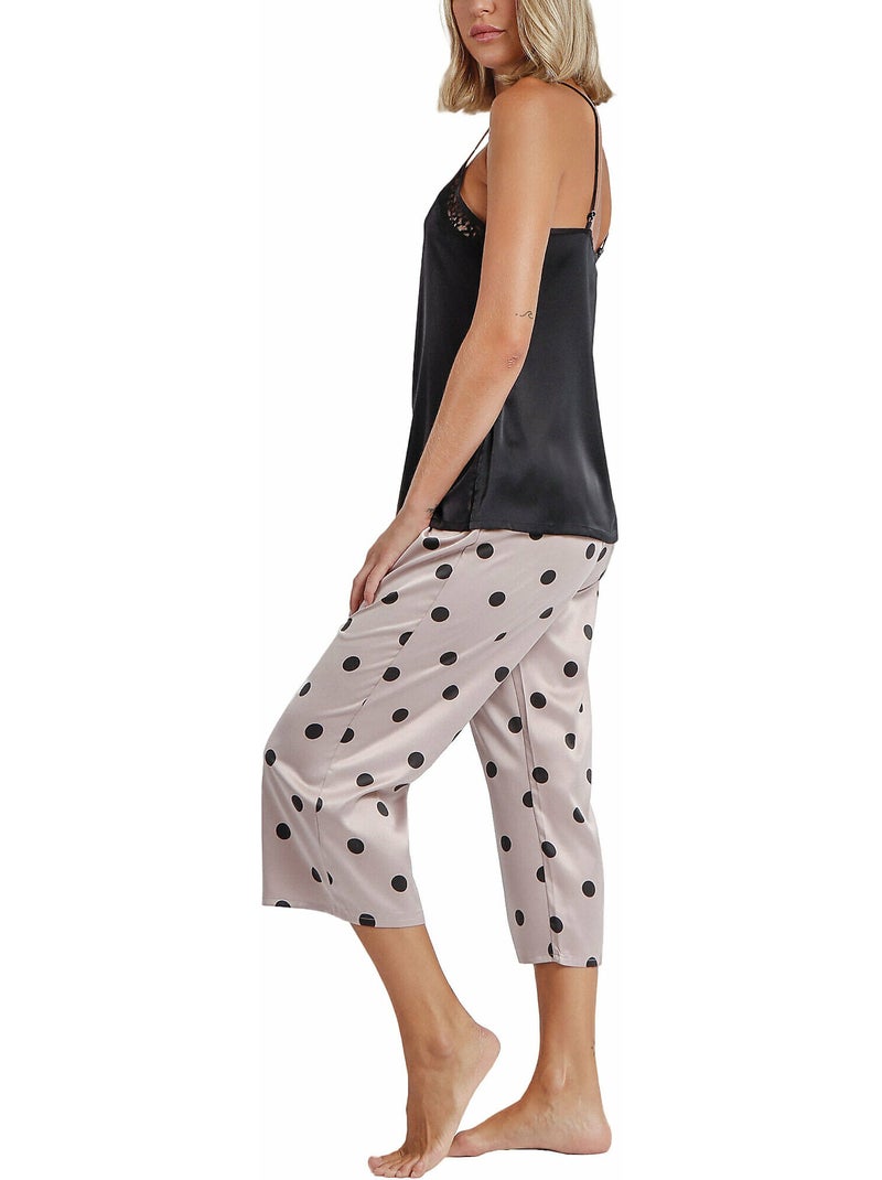 Pyjama pantalon palazzo caraco Elegant Dots Noir - Kiabi
