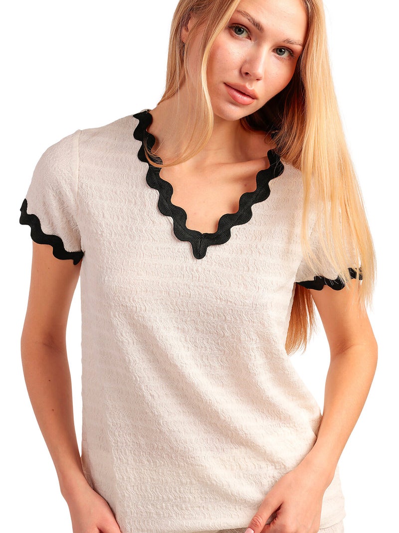 Pyjama pantalon palazzo t-shirt Luxe Waves Ecru - Kiabi