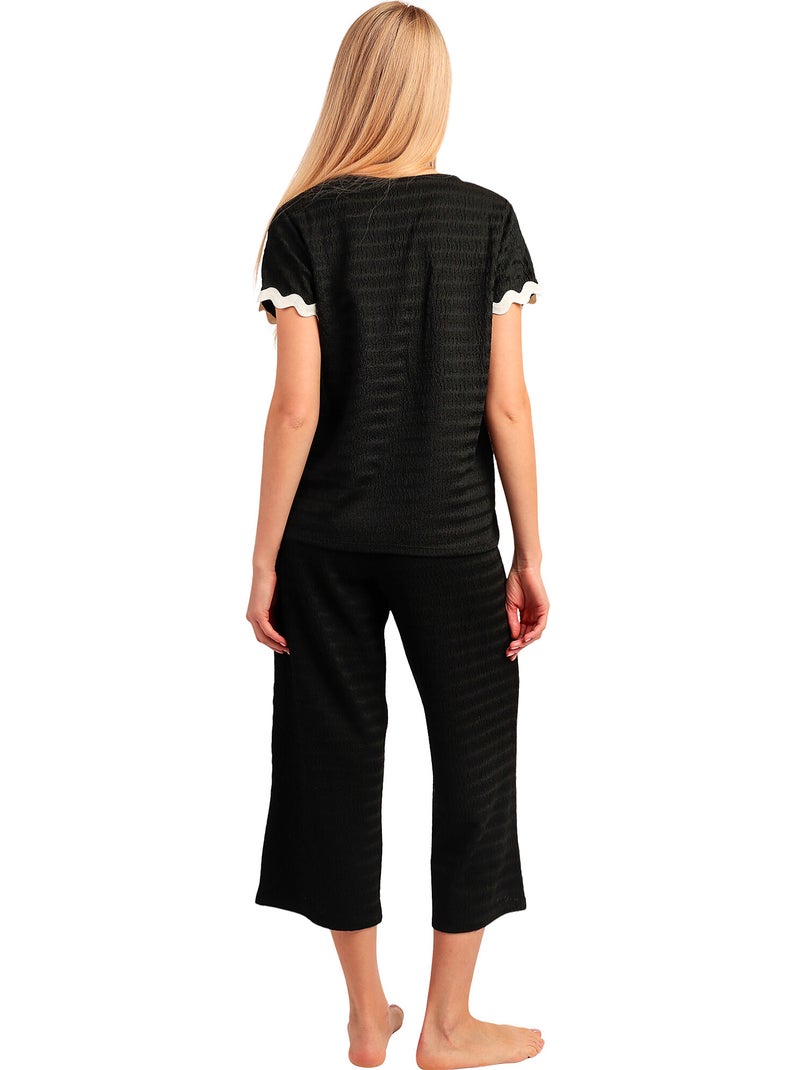 Pyjama pantalon palazzo t-shirt Luxe Waves Noir - Kiabi