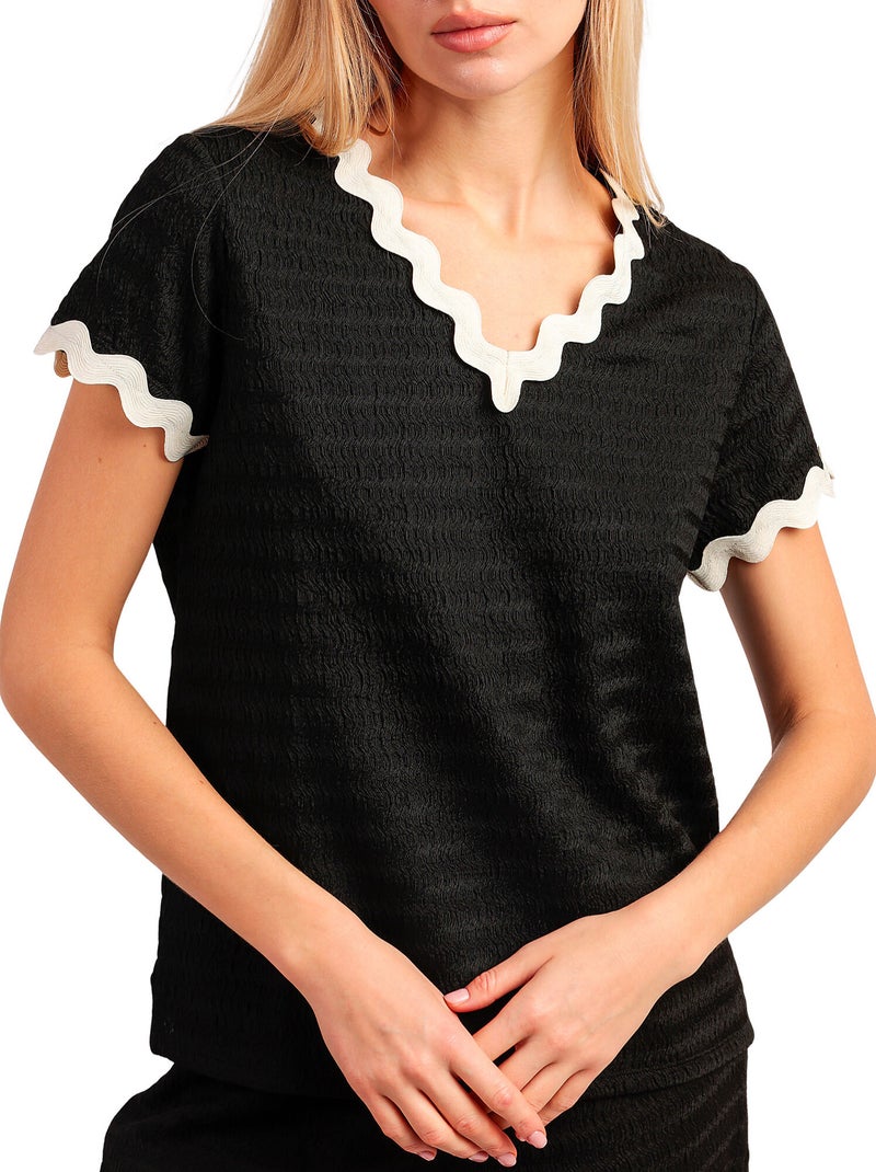 Pyjama pantalon palazzo t-shirt Luxe Waves Noir - Kiabi