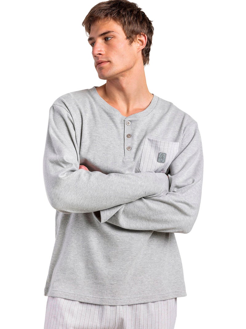 Pyjama pantalon polo manches longues heritage Gris - Kiabi