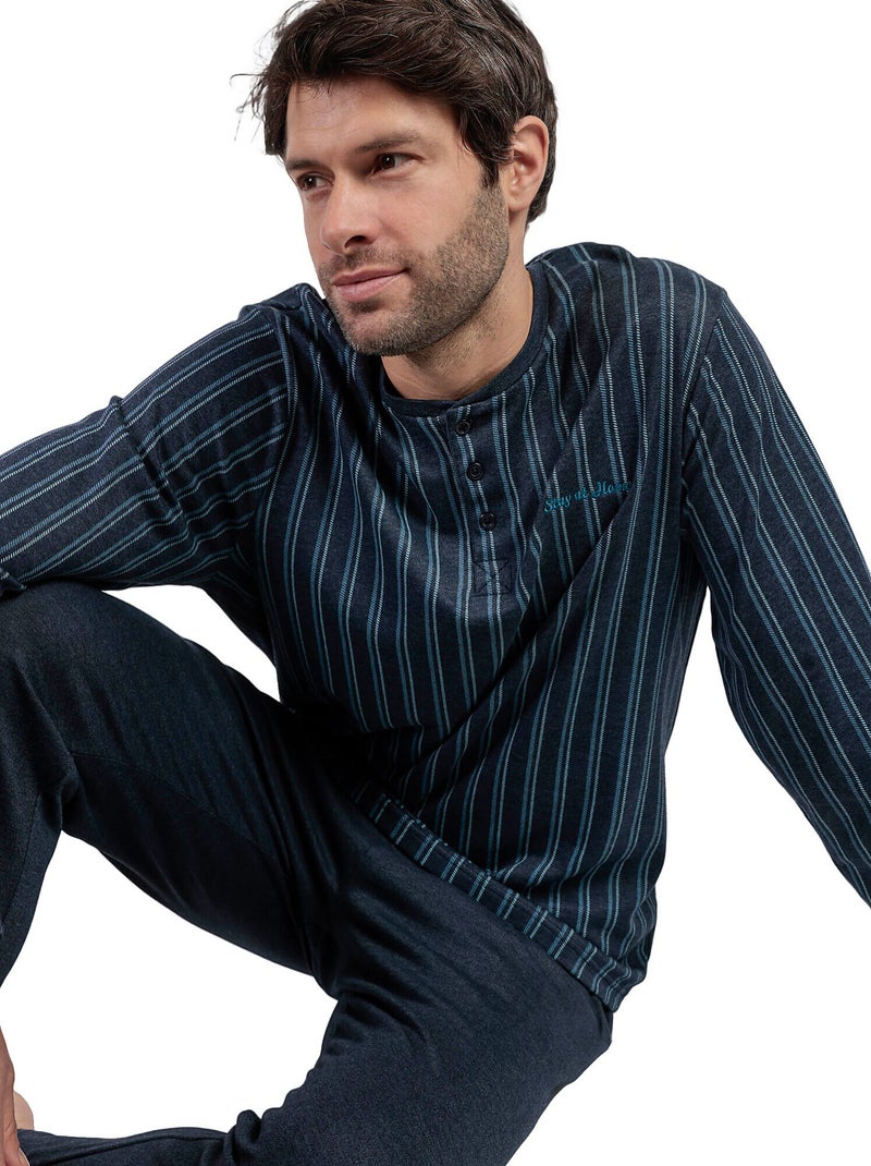 Pyjama pantalon polo manches longues Italic Bleu marine - Kiabi