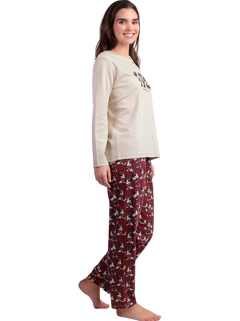 Pyjama pantalon polo manches longues Minnie Mouse Disney Ecru - Kiabi