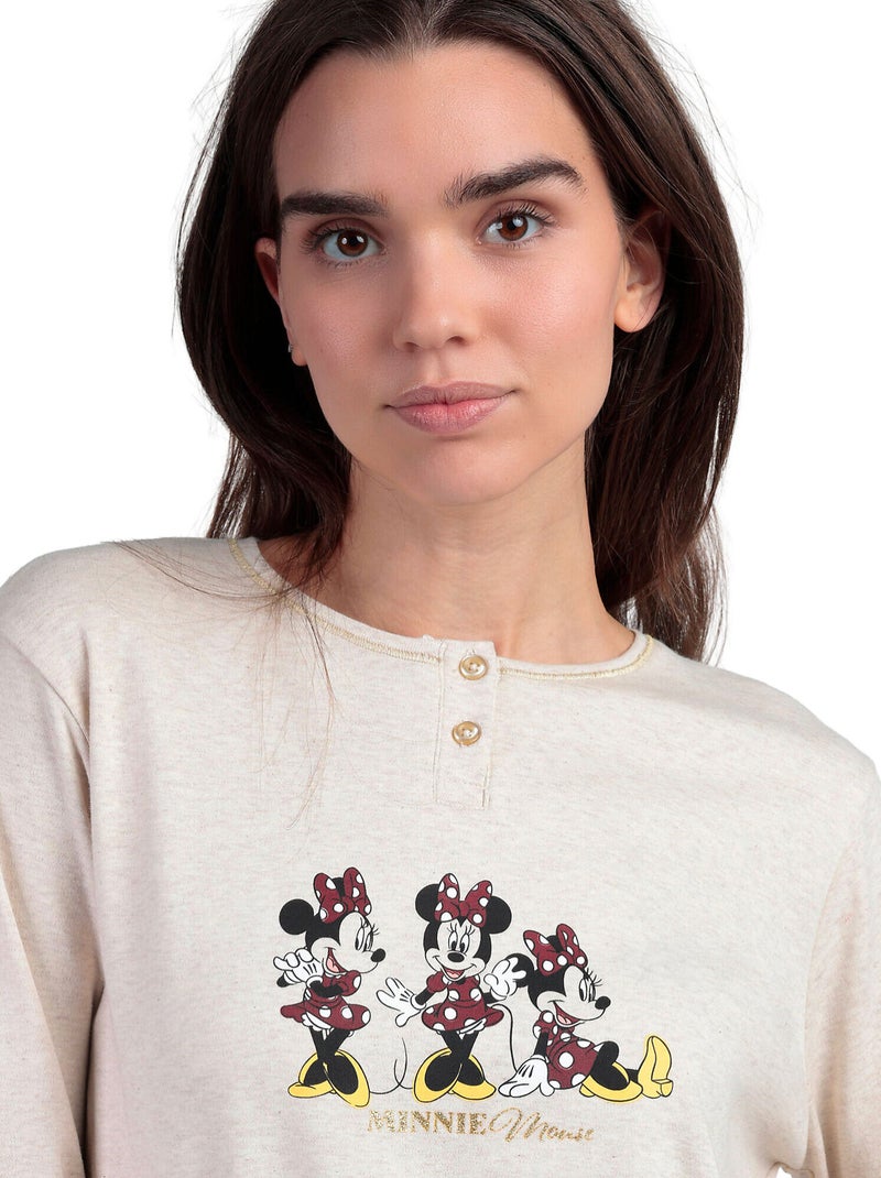 Pyjama pantalon polo manches longues Minnie Mouse Disney Ecru - Kiabi