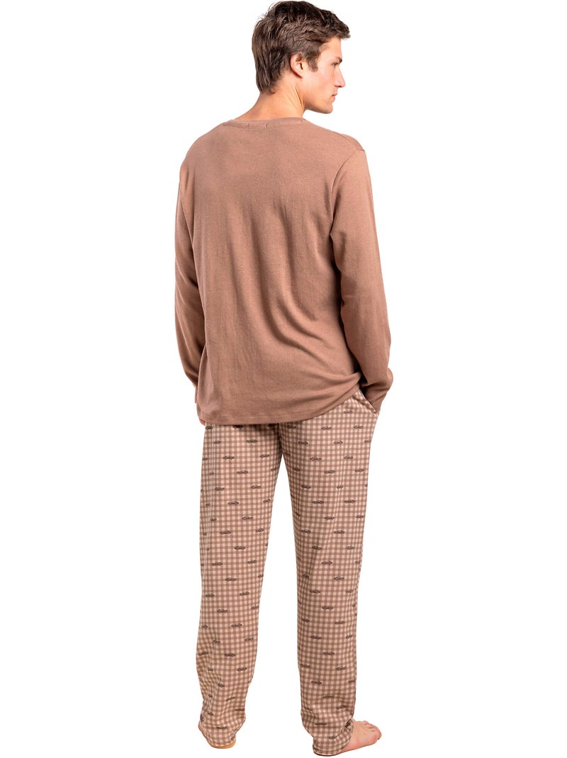 Pyjama pantalon polo manches longues new york Marron - Kiabi