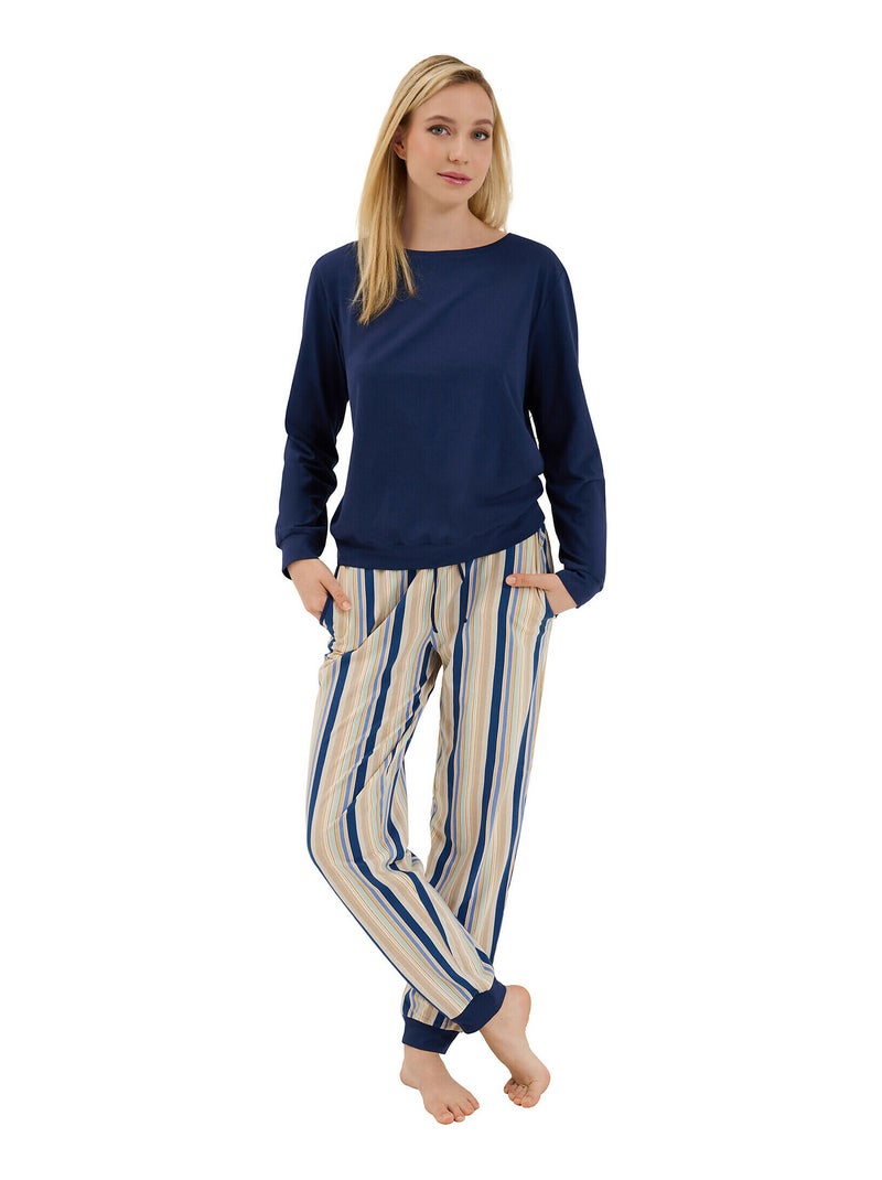 Pyjama pantalon resserré top manches longues Maxine Bleu - Kiabi