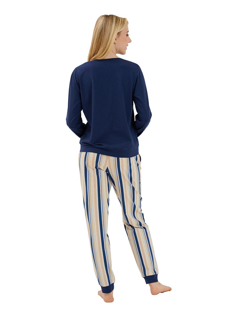 Pyjama pantalon resserré top manches longues Maxine Bleu - Kiabi