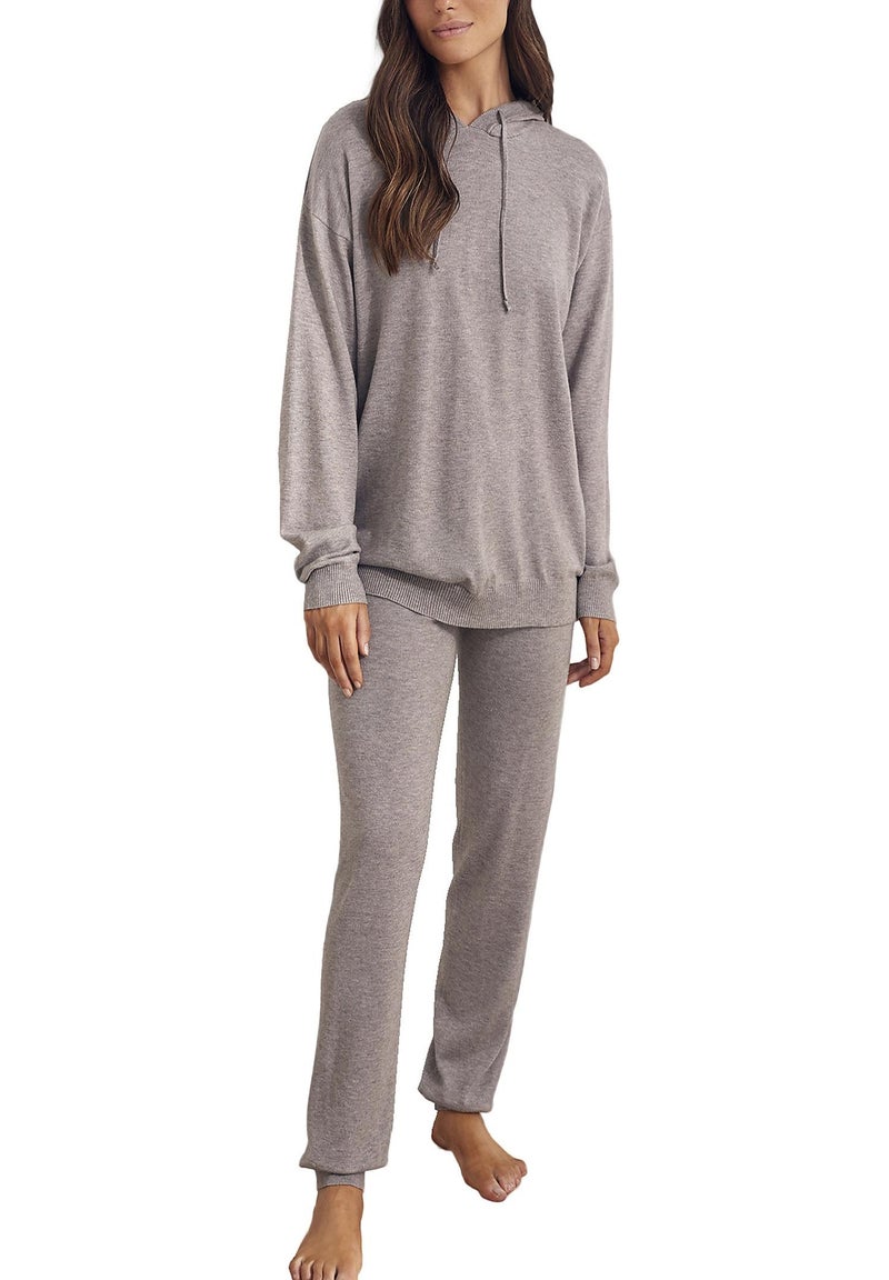 Pyjama pantalon sweat capuche Knitting Gris - Kiabi