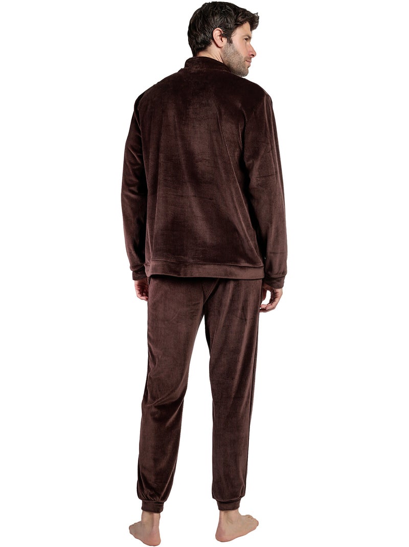 Pyjama pantalon sweat col montant zippé Corduroy Marron - Kiabi