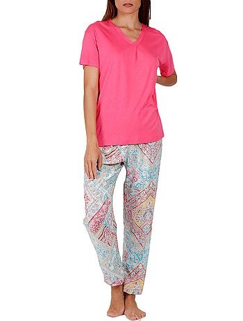 Pyjama pantalon t-shirt Colored Diamonds rose - Kiabi