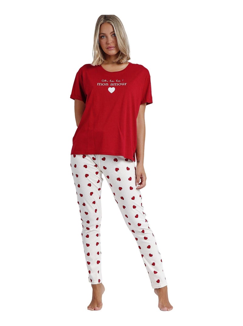 Pyjama pantalon t-shirt Dans Mon Coeur Rouge - Kiabi