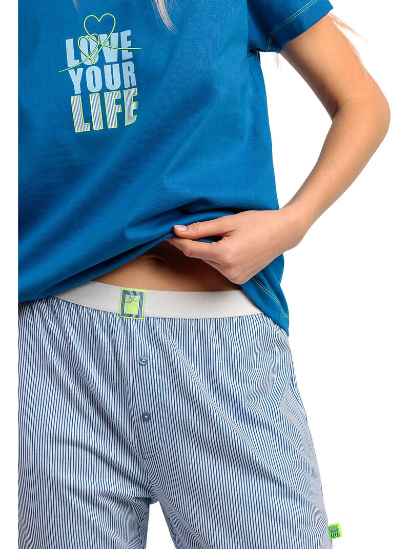 Pyjama pantalon t-shirt Love Your Life Bleu - Kiabi