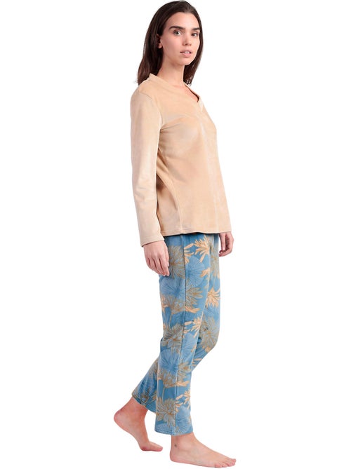 Pyjama pantalon top col V Oriental - Kiabi