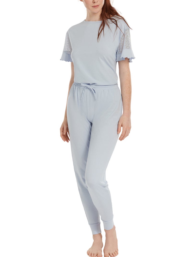 Pyjama pantalon top manches courtes Smooth Bleu ciel - Kiabi