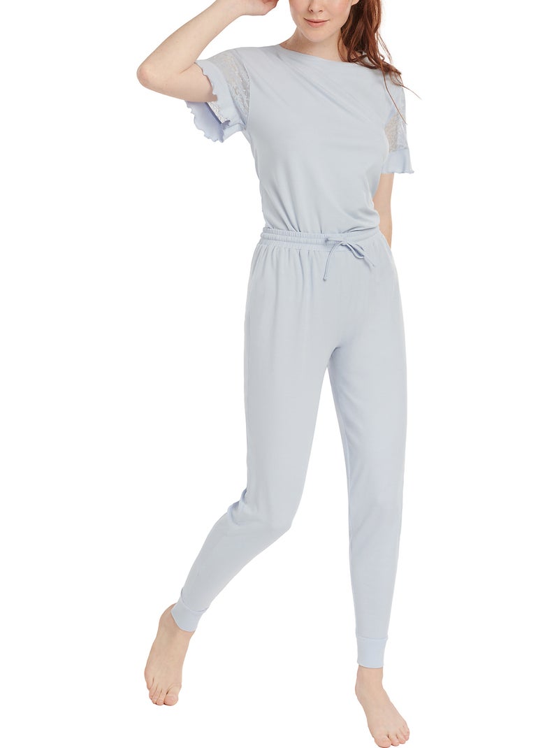 Pyjama pantalon top manches courtes Smooth Bleu ciel - Kiabi