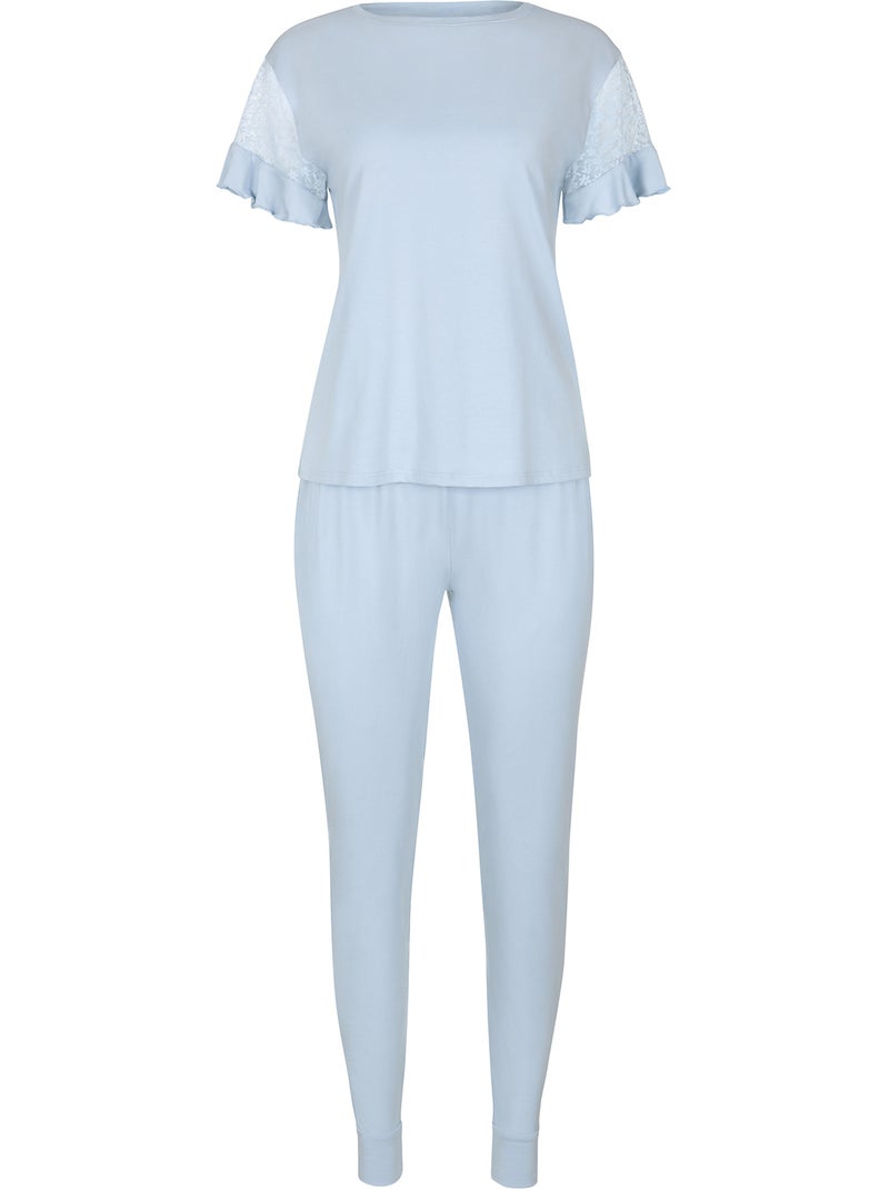 Pyjama pantalon top manches courtes Smooth Bleu ciel - Kiabi
