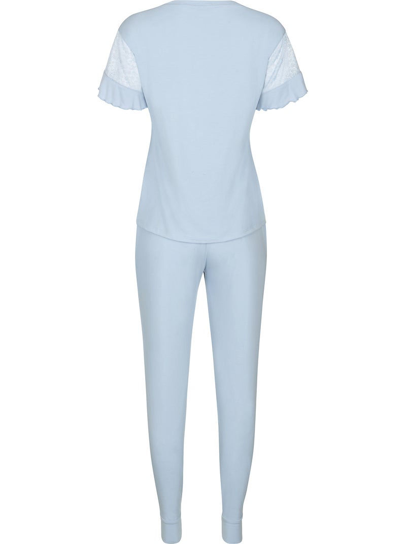 Pyjama pantalon top manches courtes Smooth Bleu ciel - Kiabi