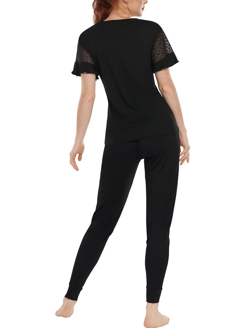 Pyjama pantalon top manches courtes Smooth Noir - Kiabi