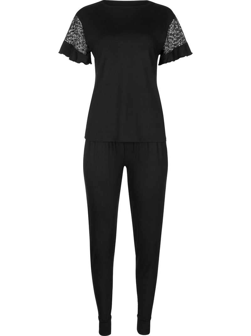 Pyjama pantalon top manches courtes Smooth Noir - Kiabi
