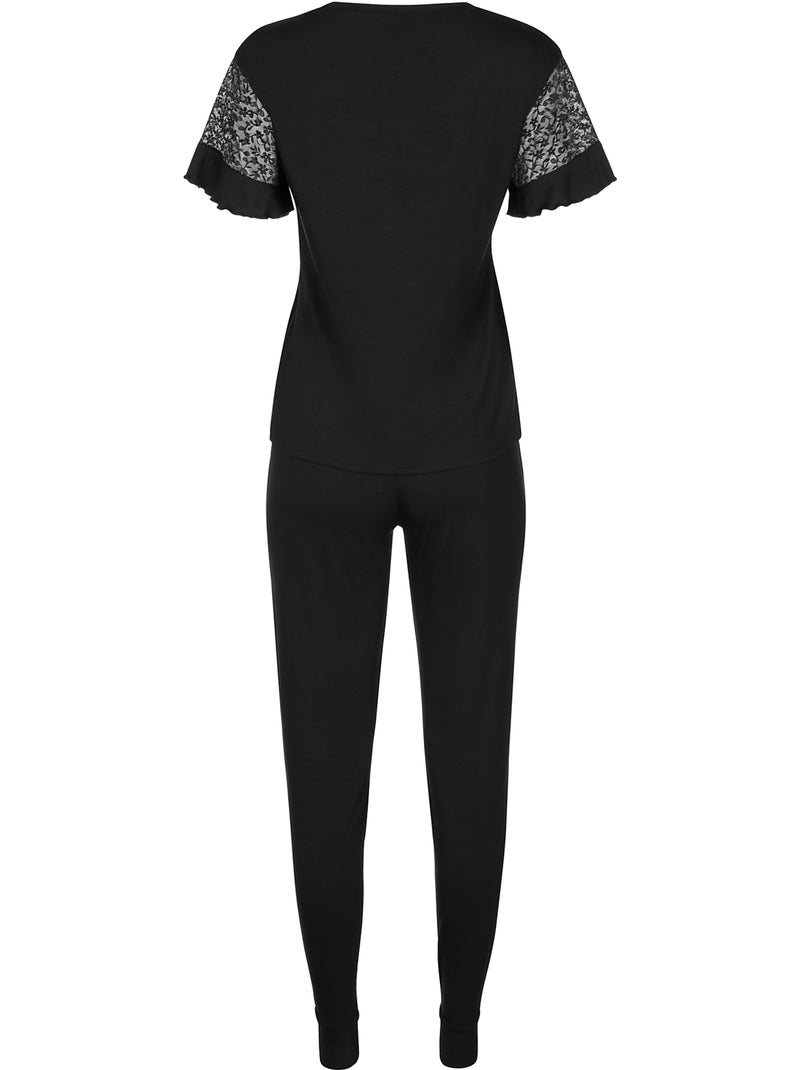 Pyjama pantalon top manches courtes Smooth Noir - Kiabi