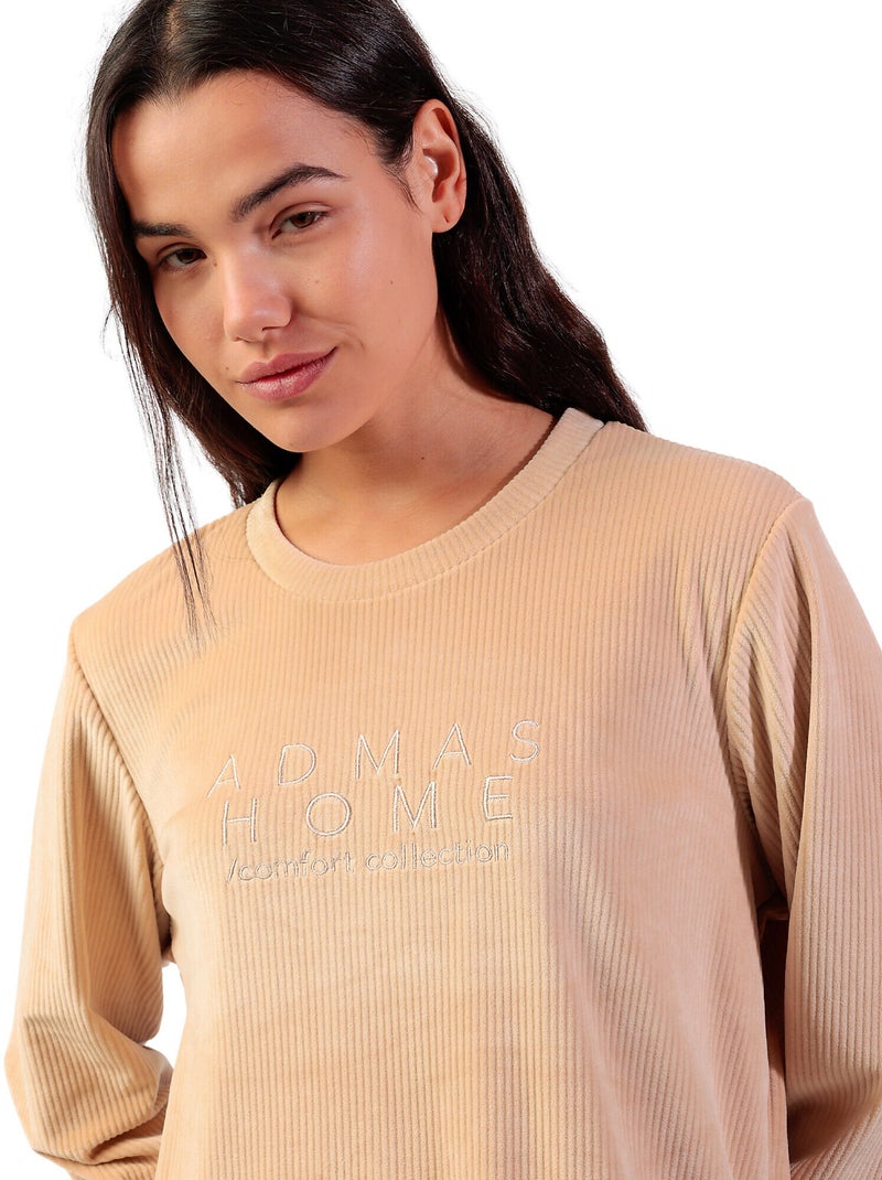 Pyjama pantalon top manches longues ADM Home Beige - Kiabi