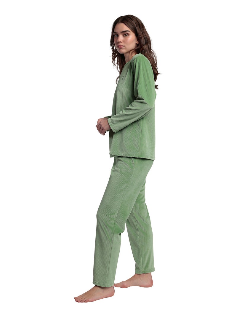 Pyjama pantalon top manches longues ADM Home Vert - Kiabi