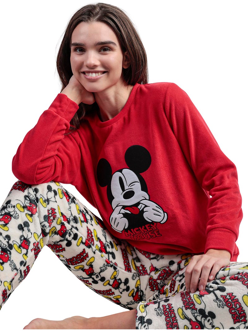 Pyjama pantalon top manches longues Best Mickey Disney Rouge - Kiabi