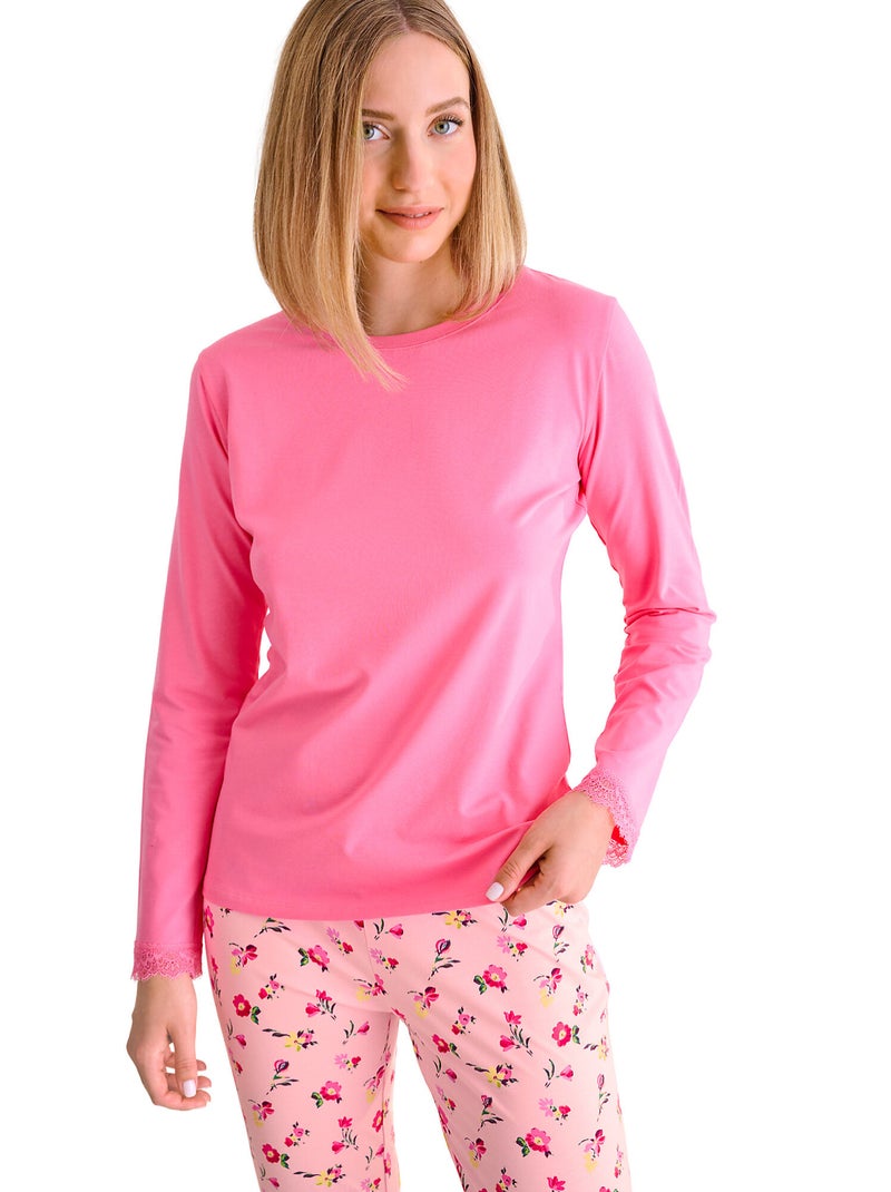 Pyjama pantalon top manches longues BLOOMY Rose - Kiabi