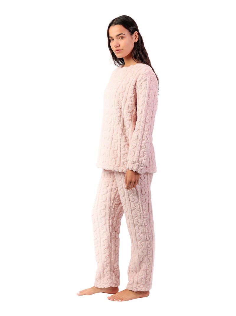 Pyjama pantalon top manches longues Chains Rose - Kiabi