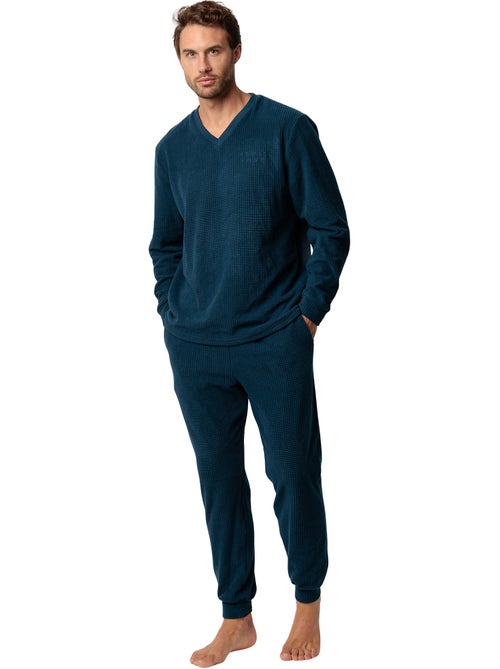 Pyjama pantalon top manches longues Checks Texture - Kiabi