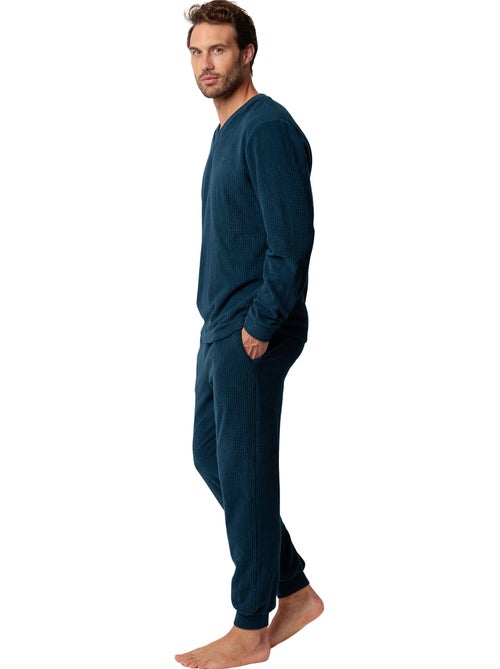 Pyjama pantalon top manches longues Checks Texture - Kiabi
